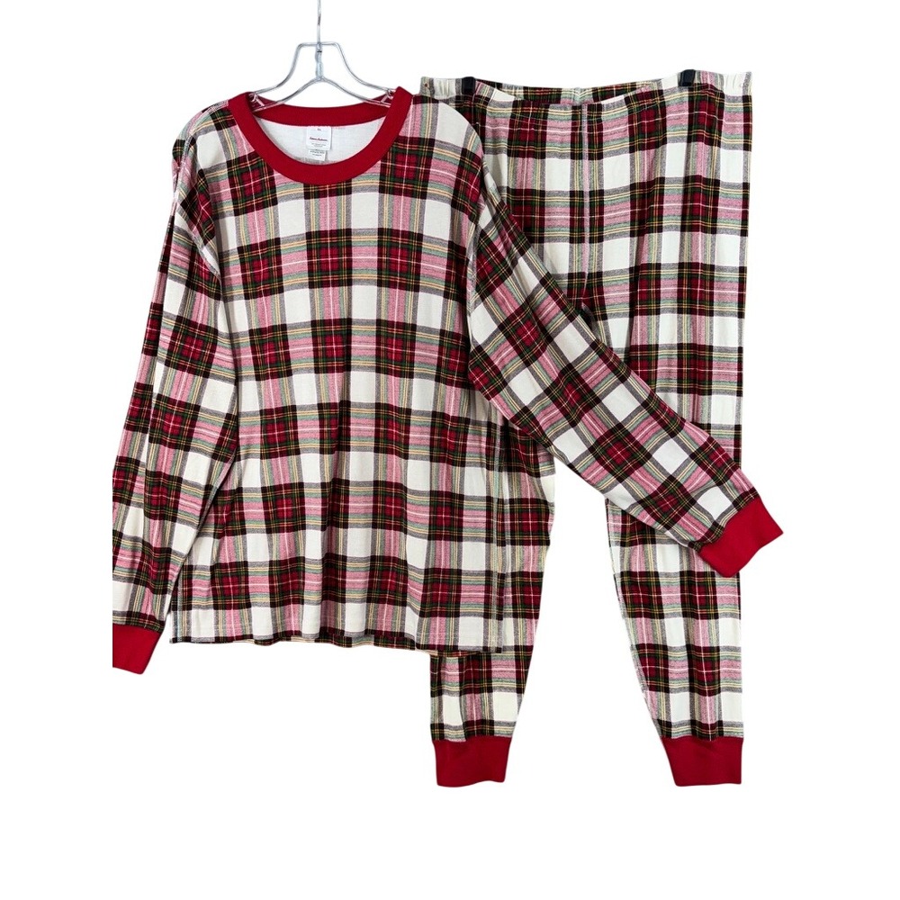 Hanna Andersson Pajama Set Mens XXL Red White Plaid Organic Cotton Holiday 2pc